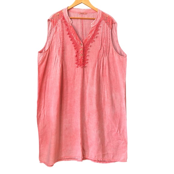 Alessia Pacini 100% Linen Lace & Pintuck Tunic Dress in Pink – Women’s Sz 2X - Picture 2 of 10
